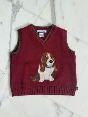 Hartstrings Burgundy V-Neck Sweater Vest with Basset Hound
